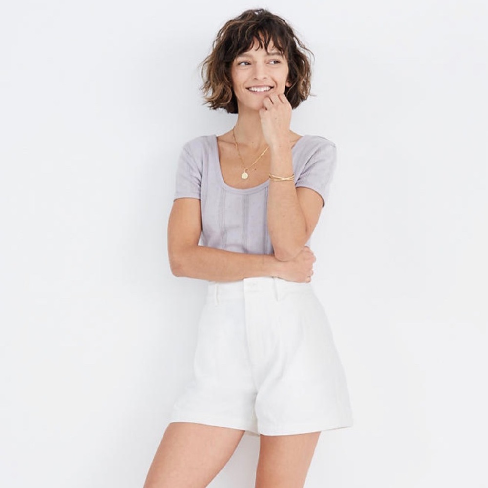 Madewell Denim Pleated Shorts in Tile White